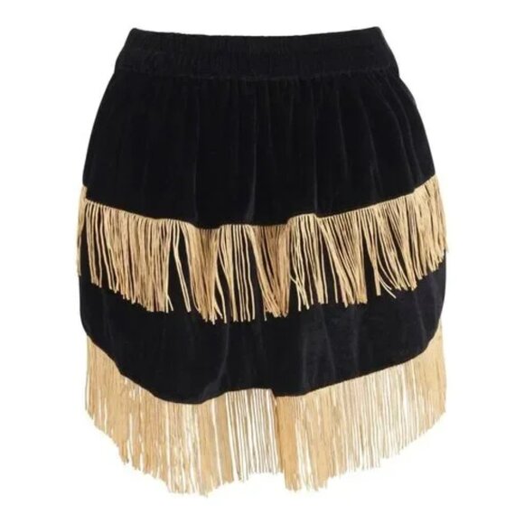 Black Velvet w/Gold Fringe Burlesque Bustle Skirt - Picture 2 of 4